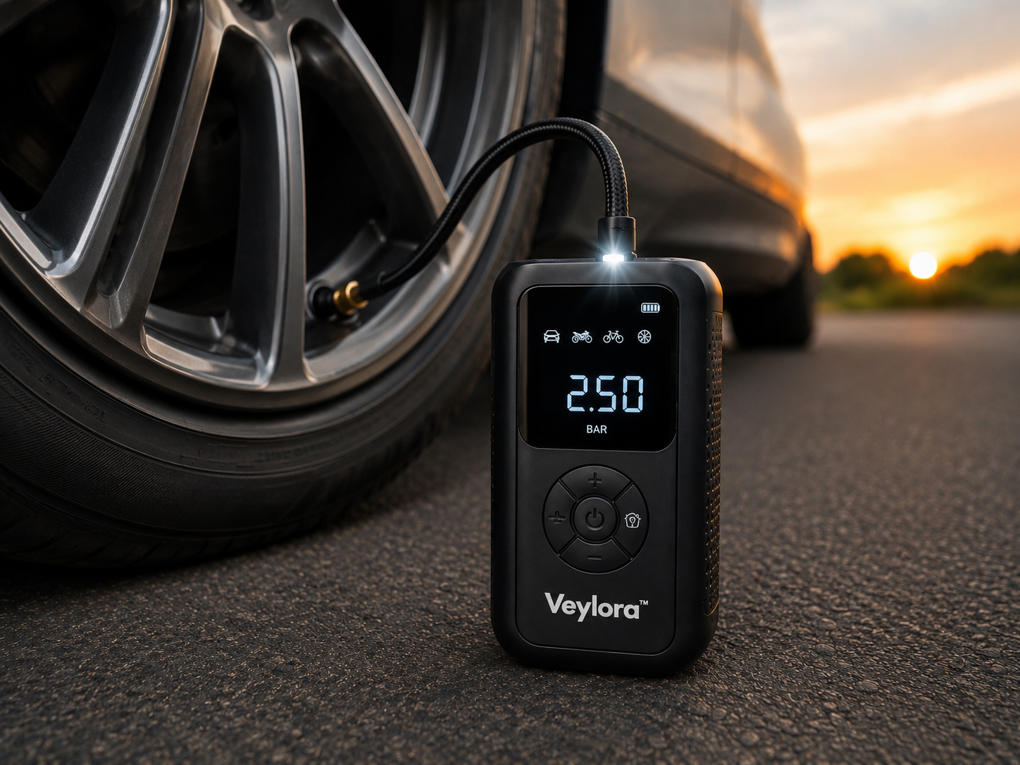 Veylora™ Digital Tire Inflator – Portable Air Compressor